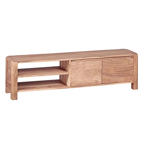 Wohnling Lowboard BOHA Massivholz Akazie Kommode 140 cm TV-Board Ablage-Fächer Landhaus-Stil dunkel-braun Unterschrank TV-Möbel Echt-Holz 40 cm hoch Sideboard Deko Fernsehschrank offen Natur-Produkt