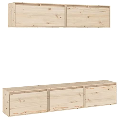 vidaXL TV Schrank 5-TLG. Wandschrank Hängeschrank Wohnwand Lowboard Fernsehschrank Fernsehtisch TV Möbel HiFi-Schrank Massivholz Kiefer