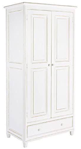 Casa Padrino Landhausstil Schlafzimmerschrank Antik Weiß 90 x 55 x H. 190 cm - Massivholz Kleiderschrank mit 2 Türen und Schublade - Massivholz Schlafzimmer Möbel im Landhausstil