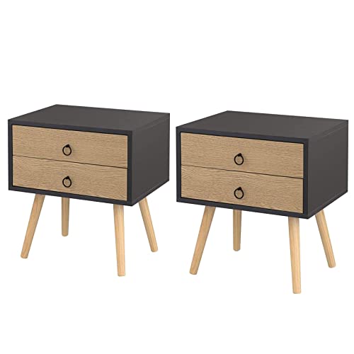 EUGAD 2X Nachttische Beistelltisch mit 2 Schubladen Nachtkommode Nachtschrank Holzbeine MDF 46x35x50cm Grau 0062ZZ-2