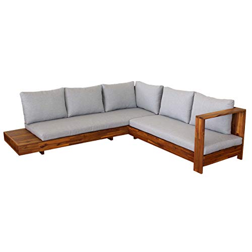 Mendler Gartengarnitur HWC-H59, Lounge-Set Sofa Sitzgruppe, Massiv-Holz Akazie Spun Poly MVG-Zertifiziert - Kissen hellgrau