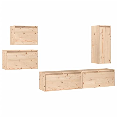 vidaXL TV Schrank 5-TLG. Wandschrank Hängeschrank Wohnwand Lowboard Fernsehschrank Fernsehtisch TV Möbel HiFi-Schrank Massivholz Kiefer