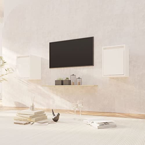 ZEYUAN Wandschränke 2 STK TV Board, TV Sideboard, Lowboard Schwebend, Schrankhalterungen Wand, Weiß 30x30x40 cm Massivholz Kiefer