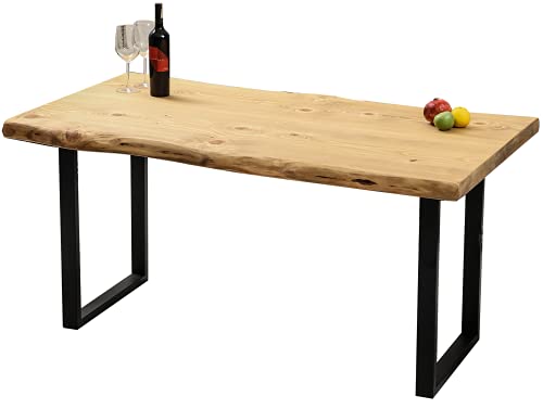 Gozos Berne Esstisch Massivholz aus Baumstamm - Holztisch Esszimmer 140x80 aus massiven Holz mit U-Metallbeinen - Baumkantentisch handgefertigt aus Echtholz - Tisch mit massiver Tischplatte 50mm