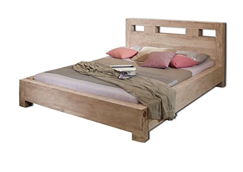 Akazie Massivmöbel Bett 180x200 massiv Holz Möbel Nature White #202 getüncht