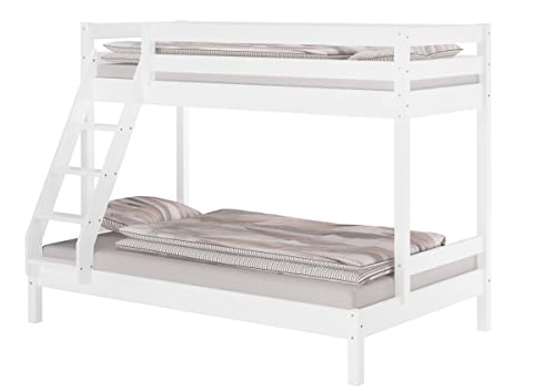 Erst-Holz® Doppel-Etagenbett 120x200 und 80x200 Erwachsenen-Stockbett Kiefer Massivholz weiß V-60.18W-08-12, Ausstattung:ohne Zubehör