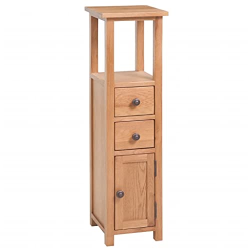 Makastle Badezimmerschrank mit 2 Schubladen und 1 Ablagefach, Badkommode, Badschrank, Eckschrank, Beistellschrank, für Badezimmer, Wohnzimmer, Küche, 26x26x94 cm Massivholz Eiche, Braun