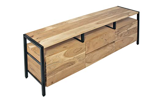 SAM TV-Schrank Nagar 2, Akazienholz massiv & naturfarben, Lowboard mit je 2 Schubladen & Holztüren, 3 offene Fächer, Gestell & Rahmen aus Metall, 120 x 30 x 40 cm, FSC® 100% Zertifiziert