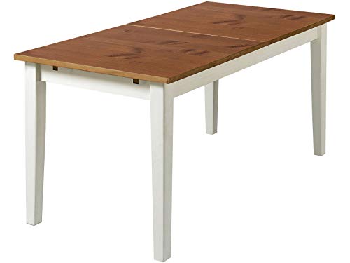 Loft24 Esstisch 160-200 cm ausziehbar Esszimmertisch Kiefer Massivholz Küchentisch rechteckig Tisch für 4-8 Personen Landhaus weiß Honig