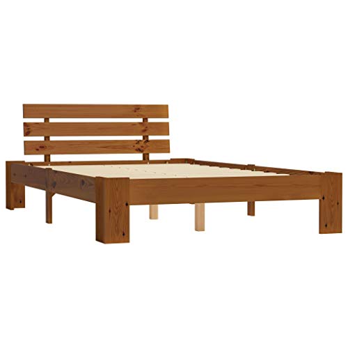 Festnight Bettgestell Holzbett Futonbett Bett Bettrahmen Lattenros Seniorenbett Balkenbett Holz Honigbraun Massivholz Kiefer 120×200 cm