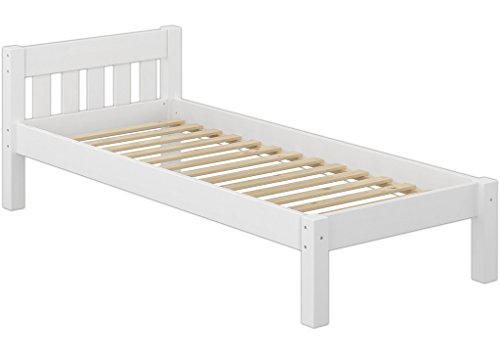 Erst-Holz Bettrahmen Einzelbett 80x200 Futonbett Kieferbett Massivholz weiß mit Rollrost 60.38-08W