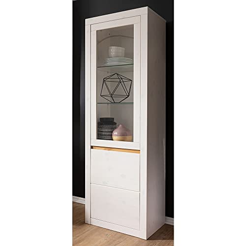 Lomadox Vitrine Vitrinenschrank Schrank Standvitrine Massivholz Kiefer massiv weiß Weiss 61,5 cm