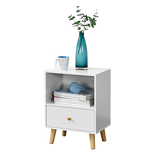 [en.casa] Beistelltisch Sundsvall 40x30x54cm mit Schublade Nachttisch mit Ablagefach Weiß