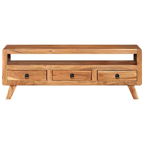 vidaXL Massivholz Akazie TV Schrank 3 Schubladen 1 Ablage Lowboard TV Möbel Tisch Board Sideboard Fernsehtisch Fernsehschrank HiFi-Schrank 110x30x40cm