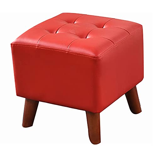 TEmkin Massivholz-Fußstütze, Kleiner Hocker, moderner quadratischer Sitzstuhl, Fußhocker mit Beinen, Kunstleder-Pouffor für Wohnzimmer, Schlafzimmer, Zuhause, Rot, 36 x 36 x 35 cm