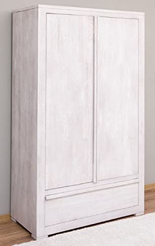 Casa Padrino Landhausstil Kleiderschrank Weiß 110 x 53 x H. 190 cm - Massivholz Schlafzimmerschrank mit 2 Türen und Schublade - Landhausstil Schlafzimmer Möbel