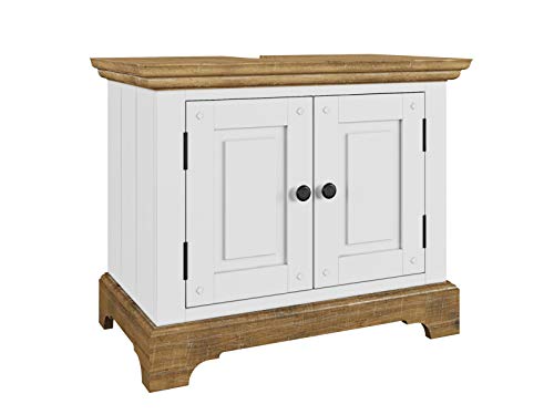 Woodkings® Bad Waschbeckenunterschrank Kenia Holz Badmöbel Massivholz matt mit Türen Badezimmer Badschrank (weiß)