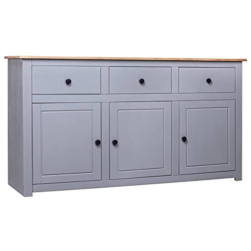 vidaXL Massivholz Panama-Kiefer Sideboard mit 3 Schubladen 3 Türen Kommode Beistellschrank Mehrzweckschrank Anrichte Schrank Grau 135x40x80cm