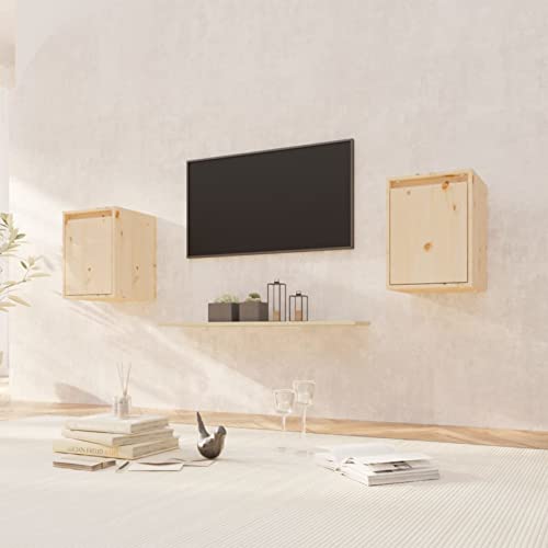 JUNZAI Wandschränke 2 STK TV Board, TV Sideboard, Lowboard Schwebend, Schrankhalterungen Wand, 30x30x40 cm Massivholz Kiefer