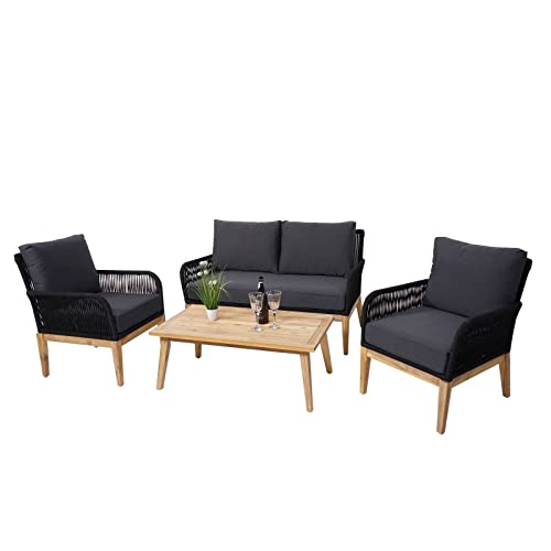 BJYX Gartenlounge Gartengarnitur Massivholz Spun Poly, Kissen dunkelgrau