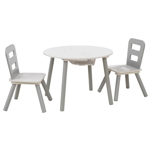 KidKraft 26166 Runder Tisch mit Stauraum und 2 Stühlen aus Holz für Kinder in grau & weiß - Kinderzimmer Möbel
