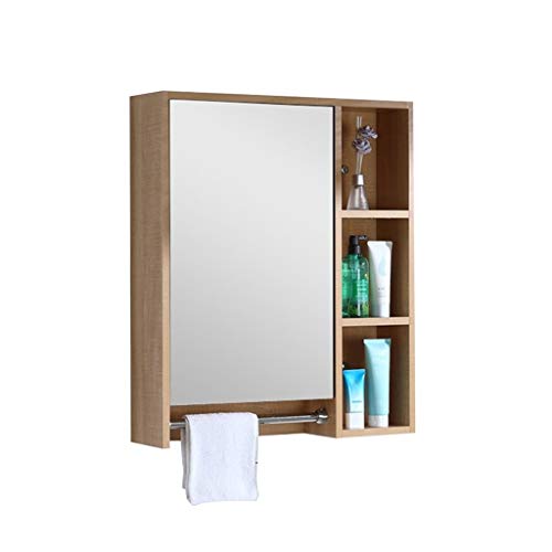 Badezimmer Spiegelschränke Spiegelschränke Massivholz Wandspiegelsch rank Multifunktions Locker Schlafzimmer (Color : Wood Color, Size : 60 * 14 * 70cm)