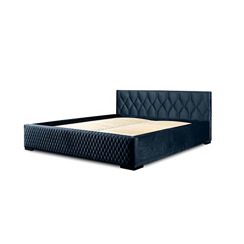 Siblo Bett 180x200 cm - Modern Polsterbett - Doppelbett mit Bettkasten und Lattenros - Sugar Kollektion - Robust Bett mit Stauraum - Bettgestell aus Holz - Blau