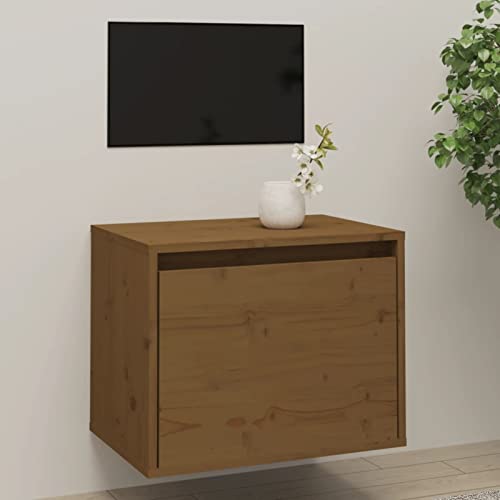 ZEYUAN Wandschrank, TV Sideboard, Medienkonsolesideboard, Lowboard Schwebend, Schrankhalterungen Wand, Honigbraun 45x30x35 cm Massivholz Kiefer