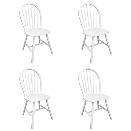 vidaXL Esszimmerstühle 4 STK, Esszimmerstuhl abgerundeten Rückenlehne, Stuhl für Esszimmer Küche, Essstuhl Küchenstuhl Holzstuhl, Weiß Gummibaum Massivholz