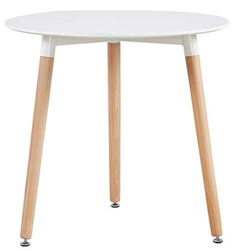 DORAFAIR Runder Esstisch Küchentisch Modern Büro Konferenztisch Weiß Kaffeetisch, Beistelltisch skandinavisch 80 * 80 * 72 cm,Beine Natur, Weiß