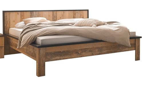 Furn.Design Bett 180 x 200 cm in Used Wood hell Holz und anthrazit/schwarz Doppelbett Schlafzimmerbett Familienbett Ehebett Stove