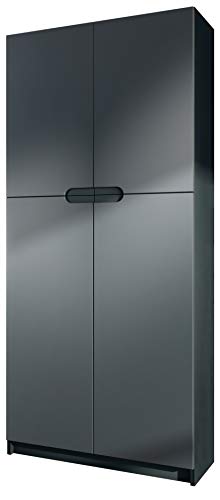 Vladon Büroschrank Logan V1, Aktenschrank mit 5 Fächern und 4 Türen, Schwarz matt/Graphit Seidenmatt (82 x 185 x 37 cm)