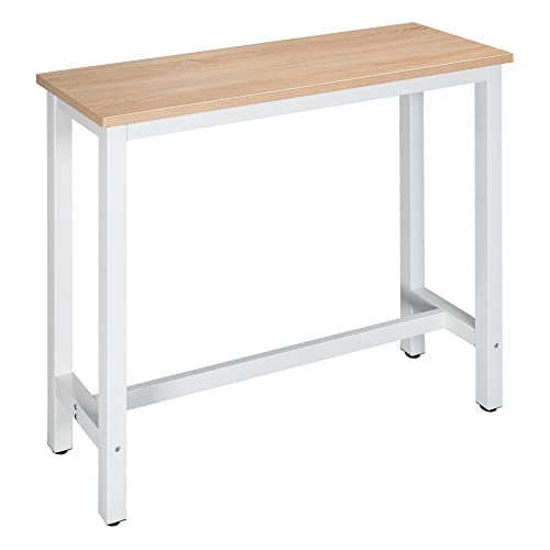 WOLTU BT17hei 1x Bartisch Bistrotisch Stehtisch Esstisch, Metallgestell, Tischplatte aus MDF, Helle Eiche, 120x40x100cm(BxTxH)