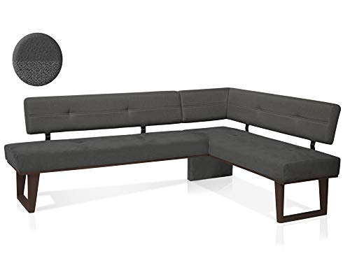 moebel-eins COLMI Eckbank, Material Massivholz/Bezug Stoff, Buche schwarz, 224 x 167 cm, dunkelgrau