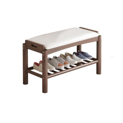 Multifunktionaler Schuhwechselhocker aus Massivholz für den Haushalt, Schuhschrank, Hocker, einfache moderne Aufbewahrung, Schuhbank für Eingangsbereich, Schlafzimmer, Wohnzimmer, 80 cm, Walnuss