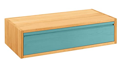 BioKinder - Das gesunde Kinderzimmer Laura Regalwürfel mit Schublade 20x80 cm, Farbe:Ozeanblau, Farbe des Korpus:Massivholz Erle