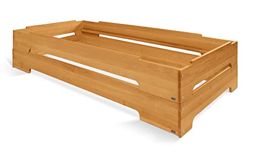 BioKinder Stapelbett 2er Set Stapelliege Gästebett Kai aus zertifiziertem Massivholz Erle 90 x 200 cm