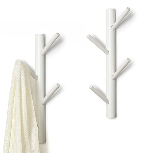 AceList Garderobe - Garderobenständer Holz - Kleiderhaken Wand mit 8 Hacken - Flurgarderobe Weiß