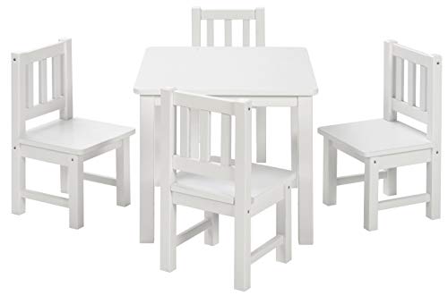 Bomi Spielsitzgruppe 4 Stühlchen Baby mit Tisch | Amy aus Kiefer Massiv Holz | Kinder Möbel Mädchen und Jungen | Sitzgruppe in Weiss