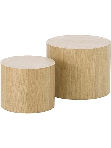 Westwing Couchtisch-Set Dan rund 2-teilig in Hellbraun aus Eichenholzfurnier, großer Tisch 48x38 cm, Kleiner Tisch 38x32 cm, Wohnzimmer-, Sofa- oder Beistell-Tisch