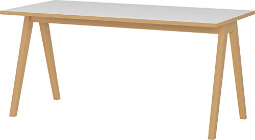 Rechteckig Computertisch 3 Schublade Schreibtisch mit Beinen aus Massivholz, 80 x 160 x 75 cm, Eiche Navarra, Weiß