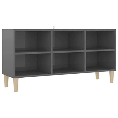 vidaXL Schrank mit Massivholz Beinen 6 Fächern Sideboard Fernsehschrank Fernsehtisch Möbel HiFi Schrank Hochglanz Grau 103,5x30x50cm