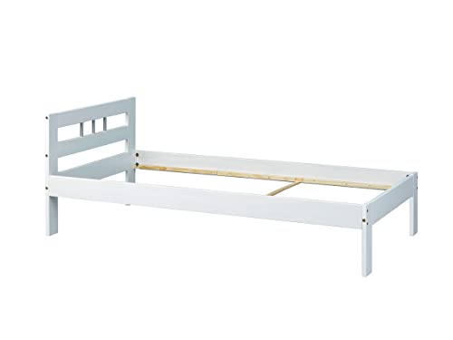 Inter Link – Holzbett - Bettrahmen – Bettgestell – Jugendbett – Gästebett – Einzelbett – Modernes Bett aus Kiefer Massivholz – ohne Lattenrost – Wieß Lackiert –Fana 90 x 200 cm