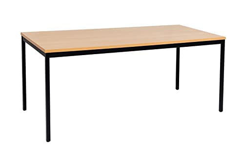 furni24 Schreibtisch-Stahl 200x80x75cm, Buche, TÜV/GS-Einfache Montage, Arbeitstisch, Bürotisch, Küchentisch, Esstisch, Druckertisch Büro-Möbel Arbeitszimmer Computertisch Gaming-Tisch Mehrzwecktisch