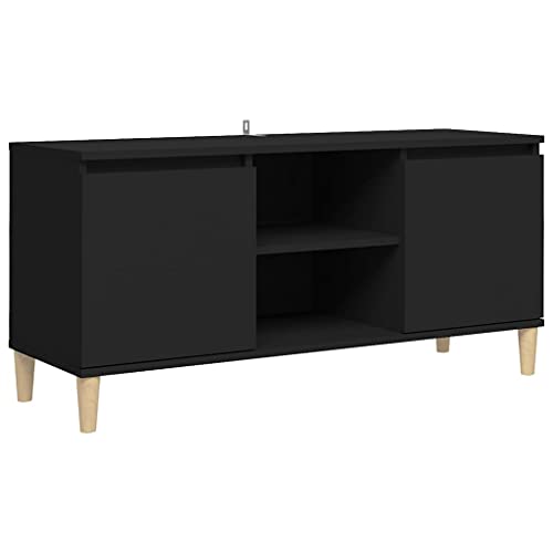 vidaXL TV Schrank mit Massivholz-Beinen Lowboard Sideboard Fernsehschrank Fernsehtisch TV Möbel Tisch Board HiFi-Schrank Schwarz 103,5x35x50cm