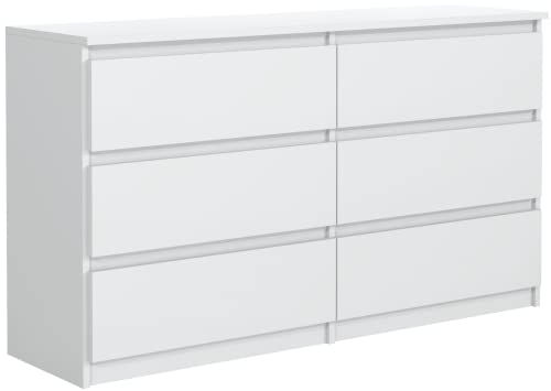 meble masztalerz Kommode Weiss mit 6 Schubladen 120 cm, Sideboard Wohnzimmer, Kommode Schlafzimmer H: 78,5cm, B: 120 cm, T: 39 cm, Kommode mit Schubladen, Schubladenschrank