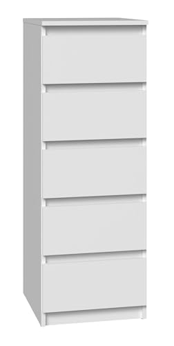 CDF Moderne Kommode Malwa W5 | Farbe: Weiß | Schrank für Dokumente, Kleinigkeiten | Ideal für Wohnzimmer, Schlafzimmer, Kinderzimmer, Jugendzimmer und Büro | 5 geräumige Schubladen