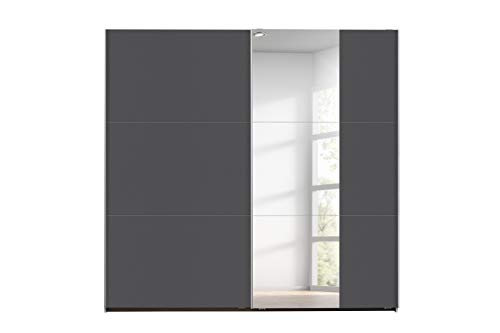 Rauch Möbel Santiago Schrank Schwebetürenschrank mit Spiegel, Graumetallic, 2-türig, inkl. Zubehörpaket Basic, 2 Einlegeböden, 2 Kleiderstangen, BxHxT 218x210x59 cm