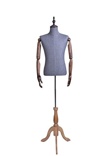 Schneiderbüste kleiderpuppe Weiblich Männlich höhenverstellbar Massivholz extra großes Stativ Mit Armen Denim Schneiderbüste kleiderpuppe (Color : Grey-b)