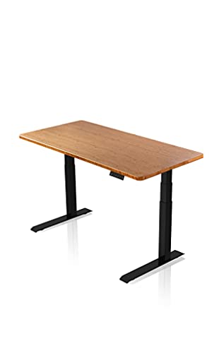 Könighaus - AGIL - Ergonomischer Premium Schreibtisch mit Doppelmotor - Elektrisch Höhenverstellbar (Schwarzes Gestell mit Bambus Tischplatte aus Massivholz) - inklusive 5 Jahre Herstellergarantie -